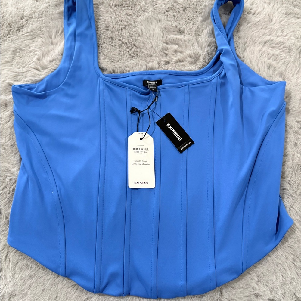 Express Women's Bright Blue Crop Top - Picture 2 of 2